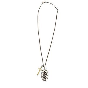 Vintage Miraculous Medal Cross Necklace Catholic Religious Pendant Gold Tone